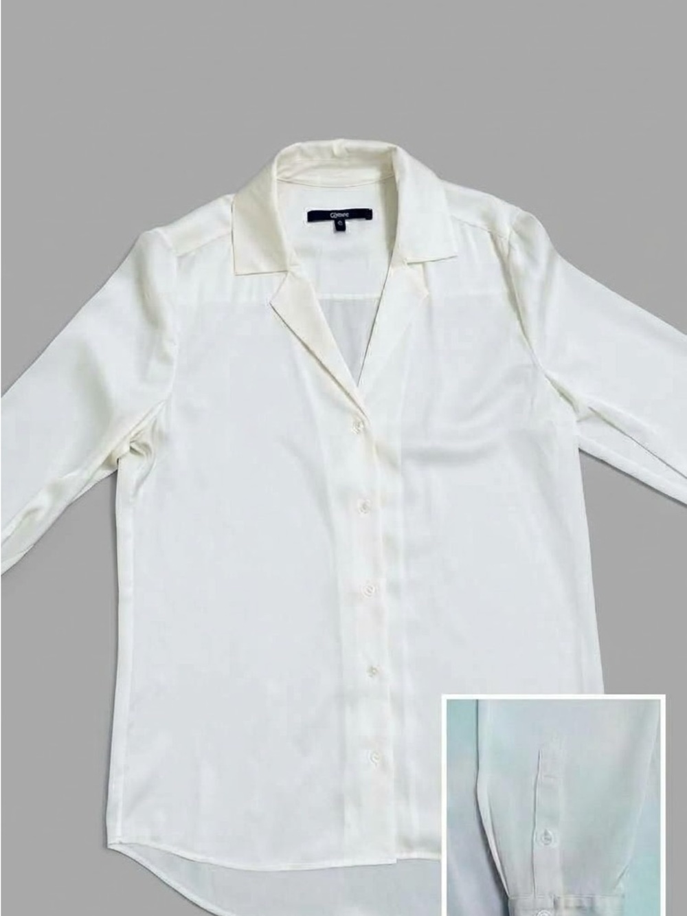 Quince Washable Stretch Silk Notch Collar Blouse Ivory White Size S